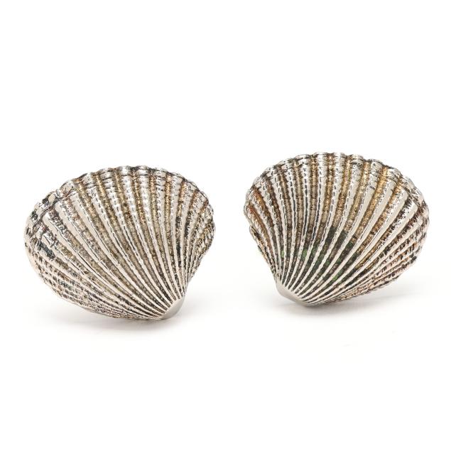 silver-tone-shell-motif-cufflinks