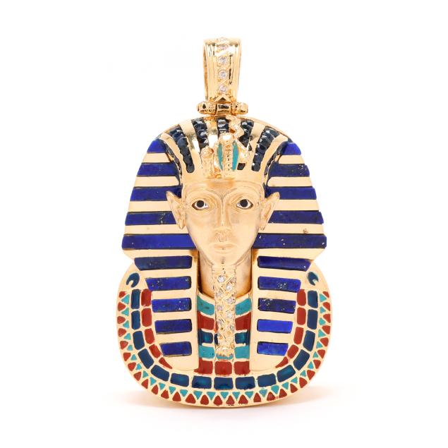 gold-enamel-and-gem-set-egyptian-pharaoh-pendant-necklace
