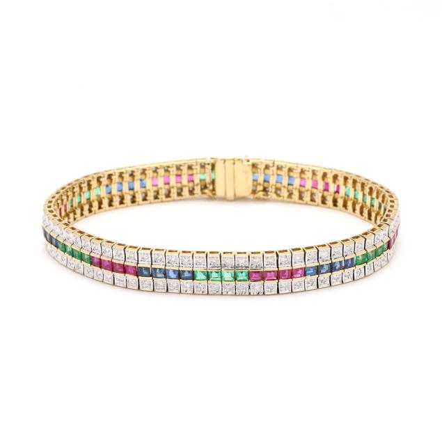 gold-diamond-and-multi-gem-set-line-bracelet