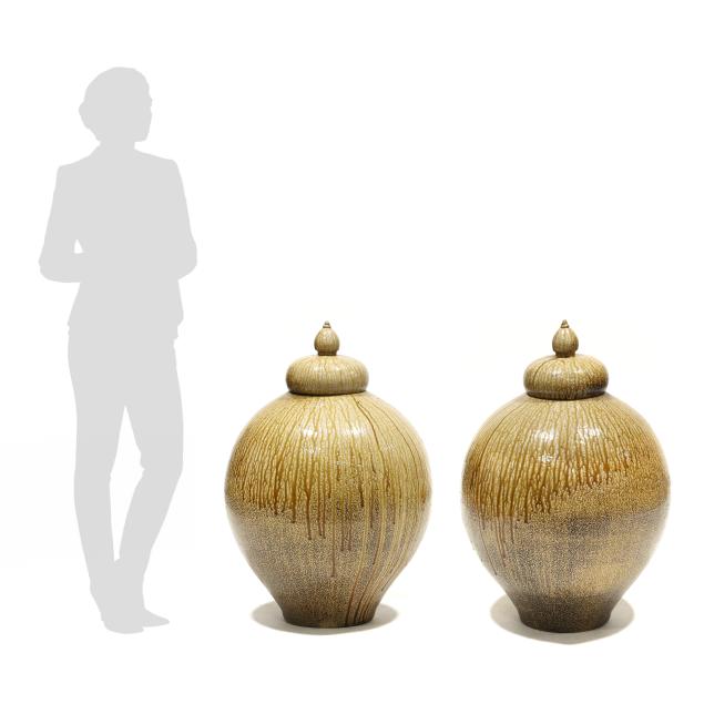 daniel-johnston-nc-b-1971-pair-of-large-ovoid-stoneware-urns-with-covers