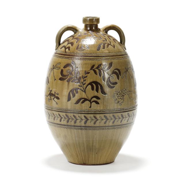matt-jones-leister-nc-b-1971-large-ovoid-stoneware-jar-with-flora-and-fauna