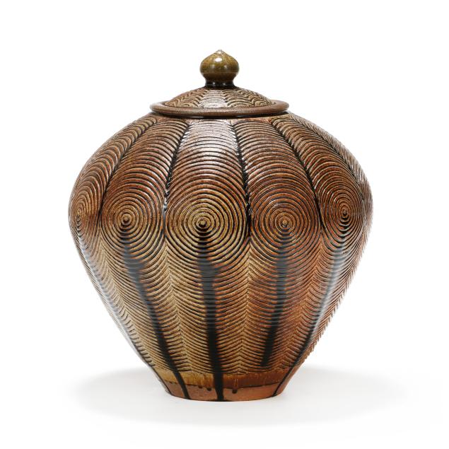 donna-craven-nc-impressive-carved-pottery-floor-jar-with-cover
