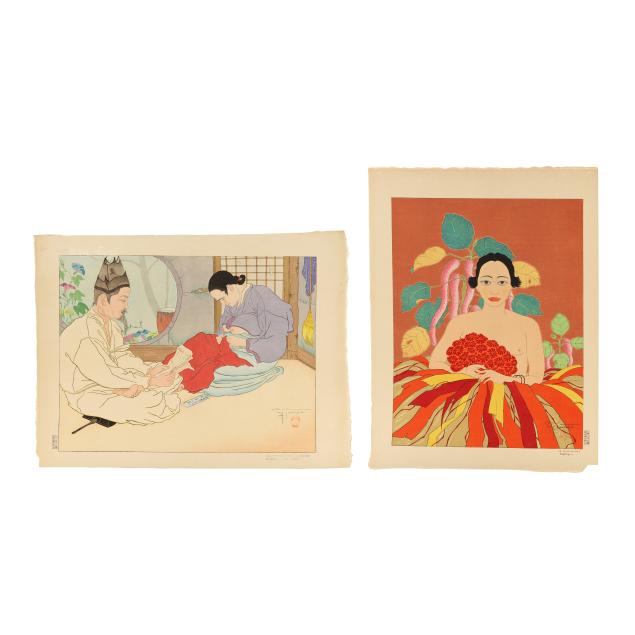 paul-jacoulet-french-1902-1960-i-le-lettre-du-fille-ou-la-demande-i-i-la-fille-du-chef-i-two-works