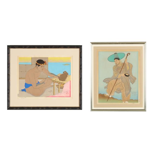 paul-jacoulet-french-1902-1960-i-le-bronz-errant-coree-i-i-le-sculpteur-de-tokobuei-i-two-works