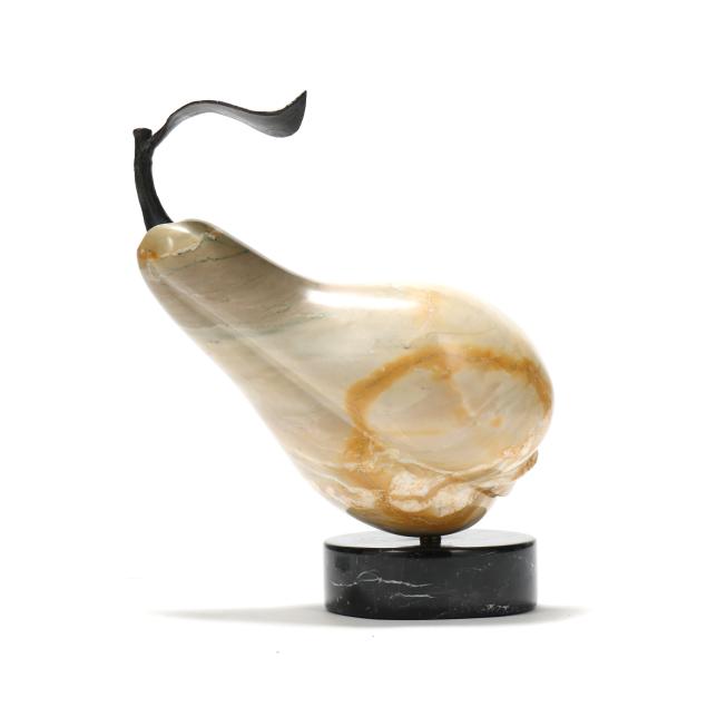 stephanie-le-roux-france-b-1964-bronze-and-marble-sculpture-of-a-pear