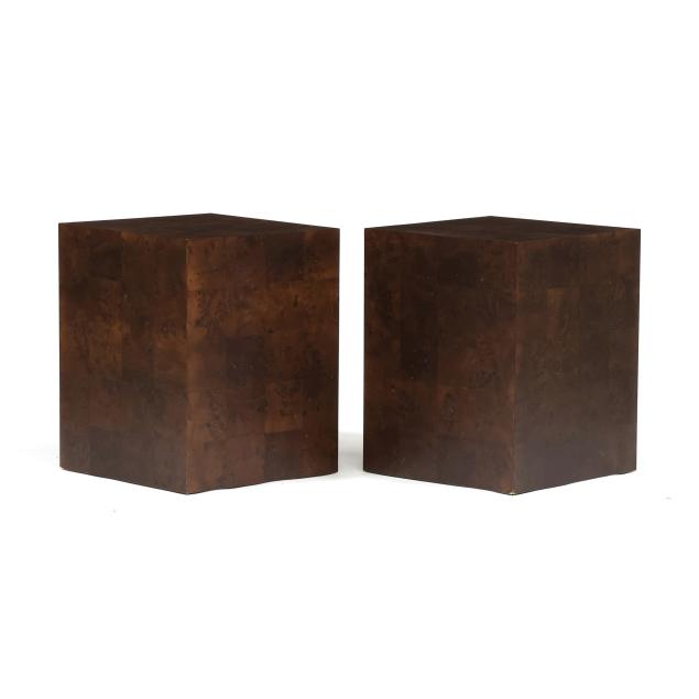 milo-baughman-american-1923-2003-pair-of-dark-burl-ash-i-cube-i-side-tables