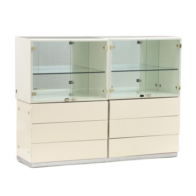 milo-baughman-american-1923-2003-white-lacquered-double-dresser-and-pair-of-cabinets
