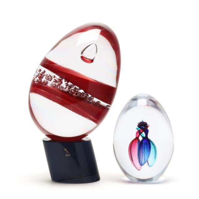 two-art-glass-egg-sculptures