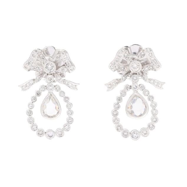 white-gold-and-diamond-bow-motif-dangle-earrings