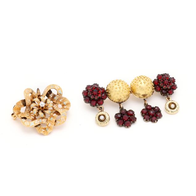 two-vintage-gold-and-gem-set-brooches