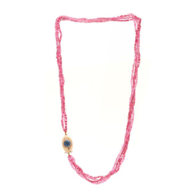 gold-and-pink-spinel-multi-strand-necklace