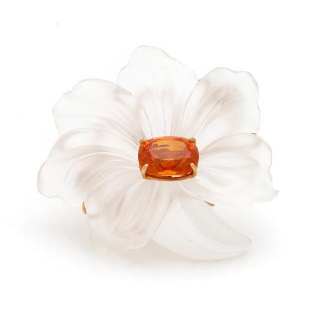carved-rock-crystal-quartz-and-orange-sapphire-brooch