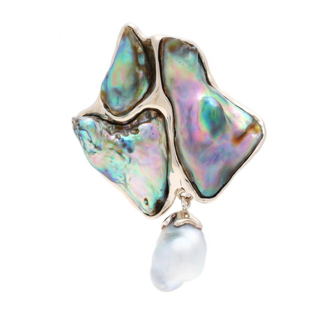 white-gold-and-pearl-brooch-signed