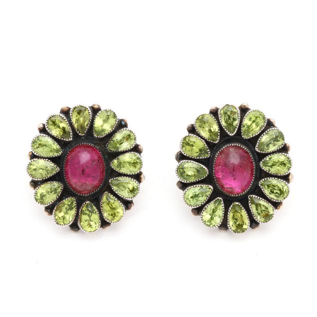 silver-tourmaline-and-peridot-earrings-leo-feeney