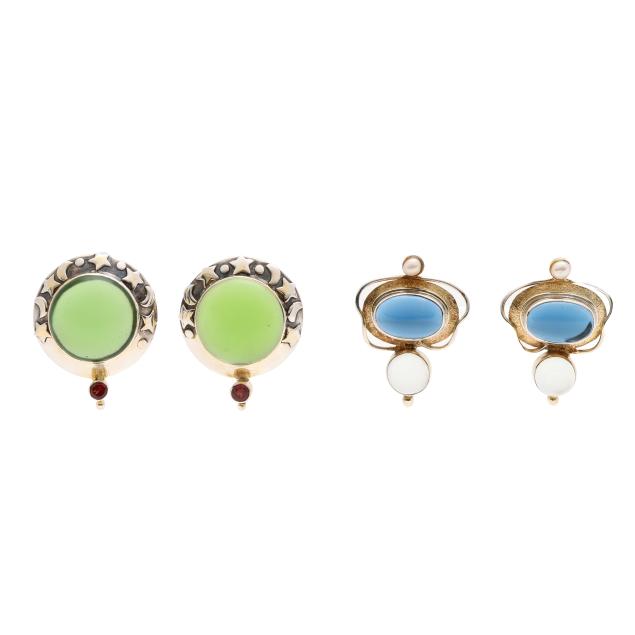 two-pairs-of-silver-and-glass-earrings