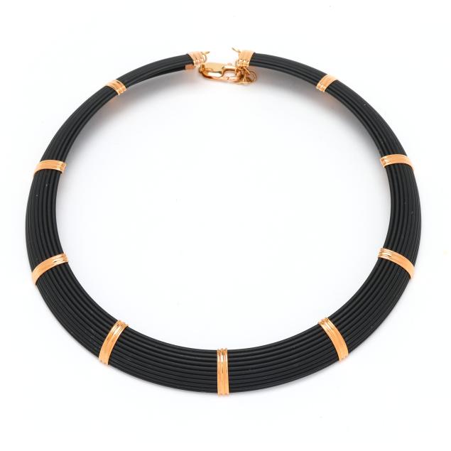 gold-and-black-rubber-choker-necklace-roberto-coin