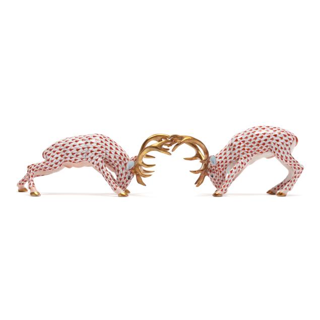 herend-two-rust-fishnet-porcelain-stags