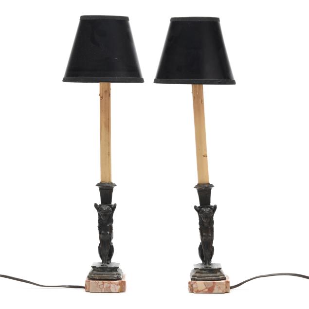 pair-of-egyptian-revival-bronze-and-marble-candlestick-table-lamps-with-shades