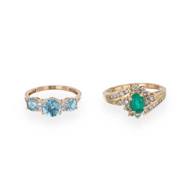two-gold-gem-set-and-diamond-rings
