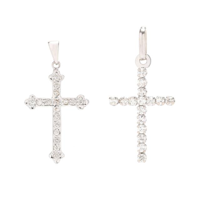 two-white-gold-and-diamond-cross-pendants