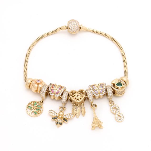gold-snake-chain-charm-bracelet-with-eleven-charms