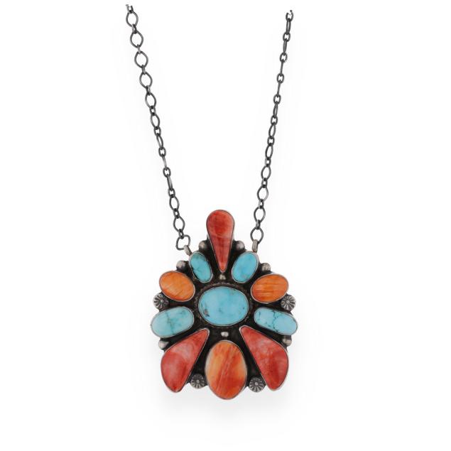 silver-turquoise-and-shell-cluster-pendant-travis-jim
