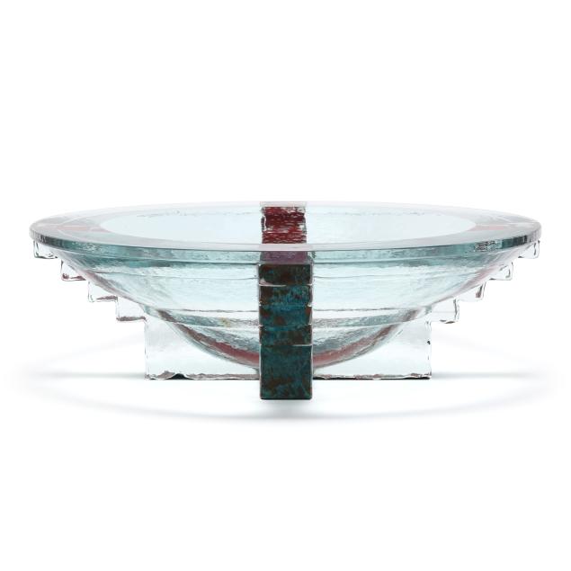 john-lewis-american-b-1942-large-glass-and-copper-bowl