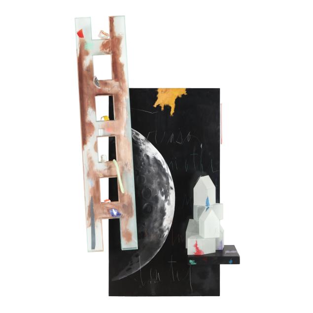 therman-statom-american-b-1953-untitled-glass-ladder-and-three-house-wall-installation