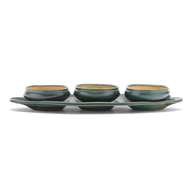 nick-joerling-bakersville-nc-three-pottery-bowls-with-tray