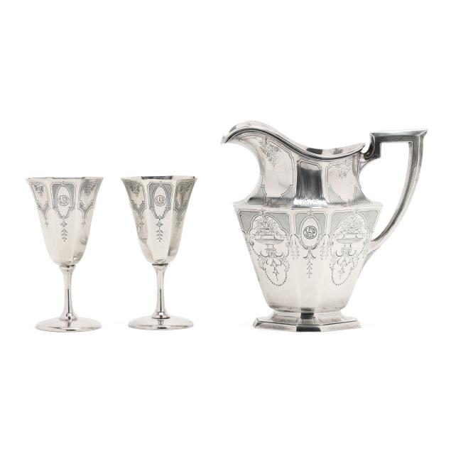 gorham-i-clermont-i-sterling-silver-water-pitcher-and-pair-of-goblets