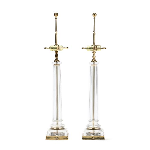 attributed-chapman-glass-and-brass-columnar-table-lamps