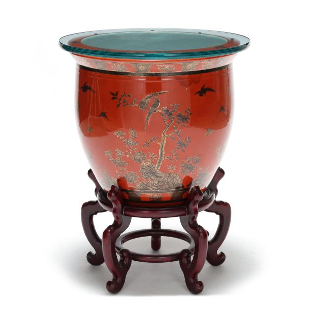 a-large-chinese-porcelain-fishbowl-jardiniere-with-glass-top-and-wood-stand