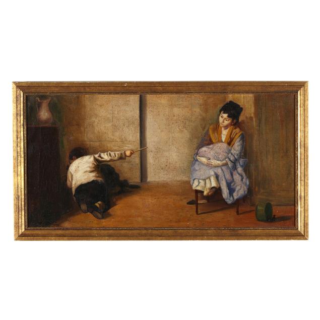 vintage-painting-of-a-woman-and-child-in-an-interior