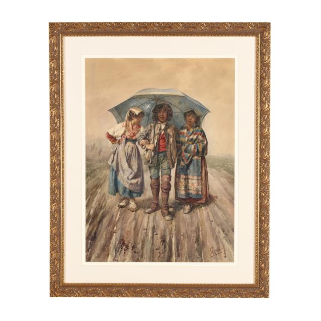 pietro-gabrini-italian-1856-1926-children-in-the-rain