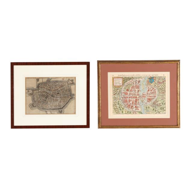 two-framed-works-bird-s-eye-city-views-of-paris-and-leiden