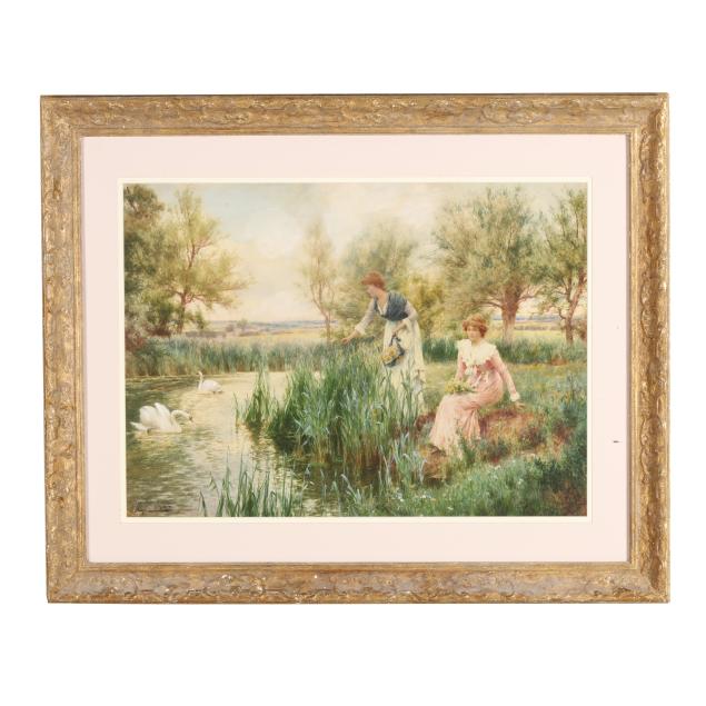 alfred-augustus-glendening-jr-british-1861-1907-landscape-with-women-and-swans