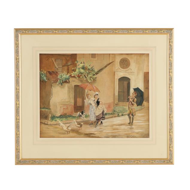 leon-girardet-french-swiss-1856-1895-promenade-with-figures-and-geese