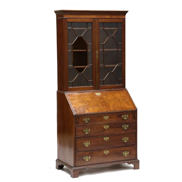 antique-english-mahogany-bureau-and-bookcase