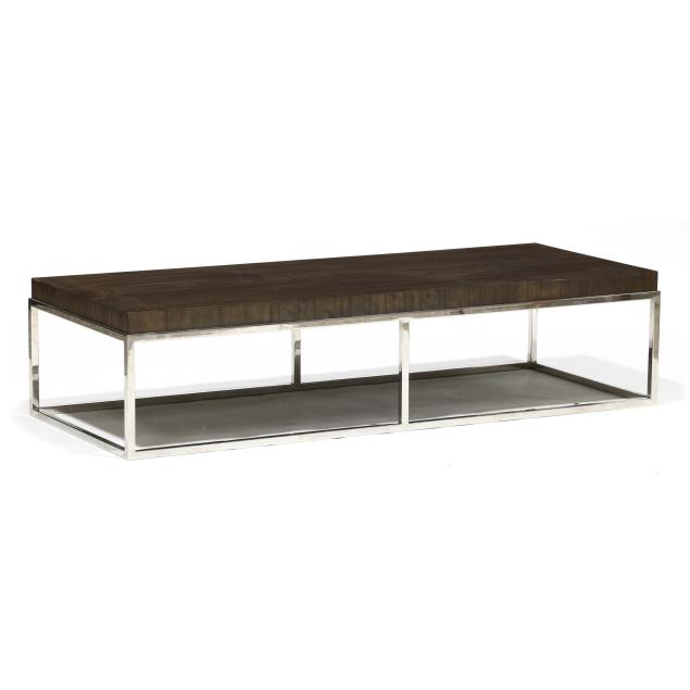 restoration-hardware-exotic-wood-and-chrome-coffee-table