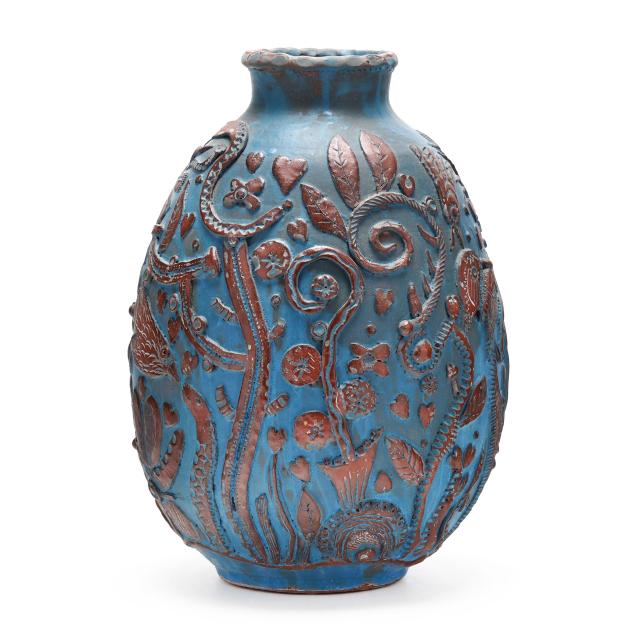tommy-simpson-and-kristin-muller-published-peter-s-valley-nj-blue-glaze-pottery-vase