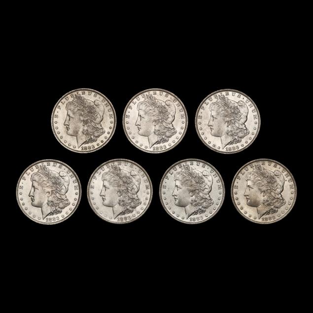seven-7-uncirculated-1883-o-morgan-silver-dollars