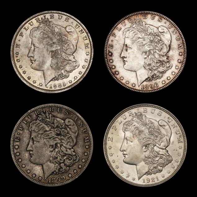 four-4-attractive-morgan-silver-dollars