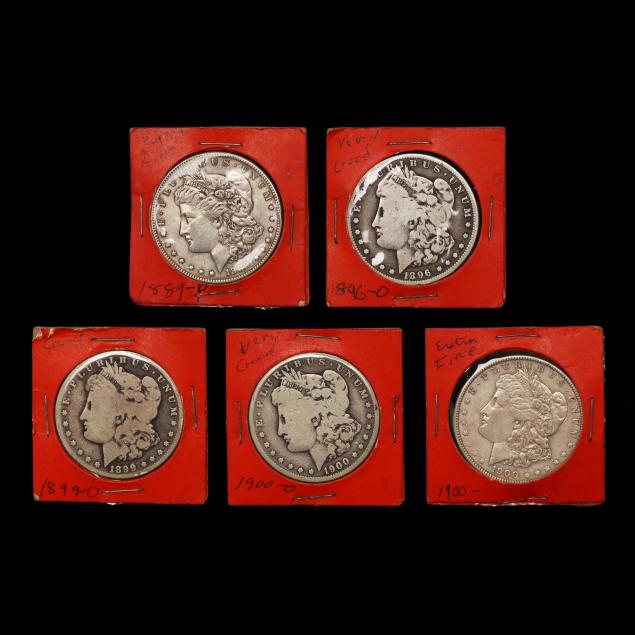 five-5-circulated-morgan-silver-dollars-in-1960s-apple-red-2-x-2s