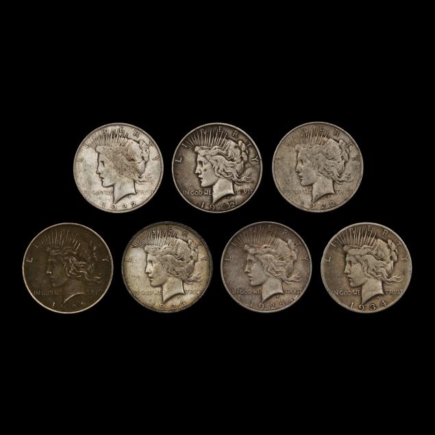 seven-7-circulated-peace-silver-dollars