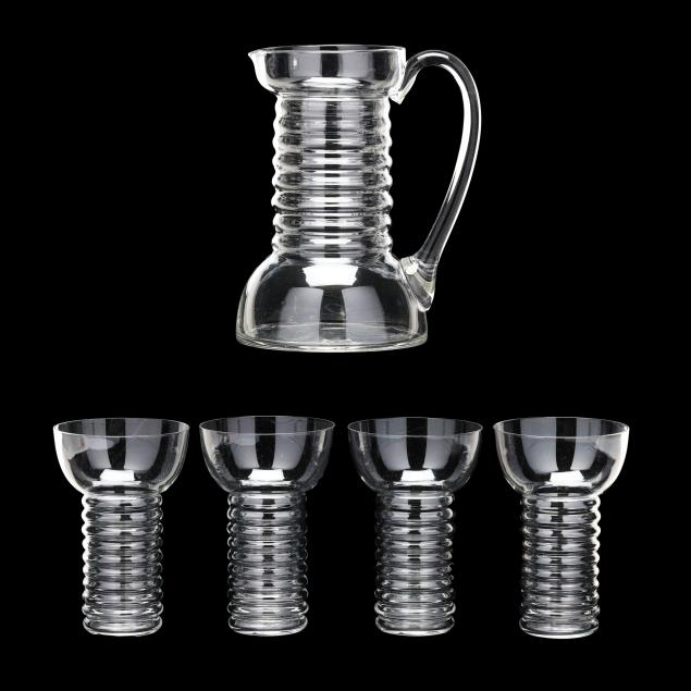 czech-art-deco-glass-pitcher-and-four-tumblers