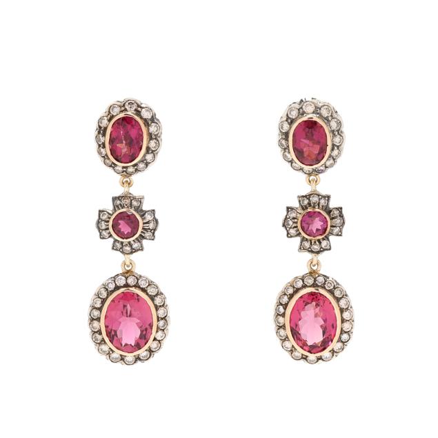 silver-topped-gold-diamond-and-tourmaline-drop-earrings