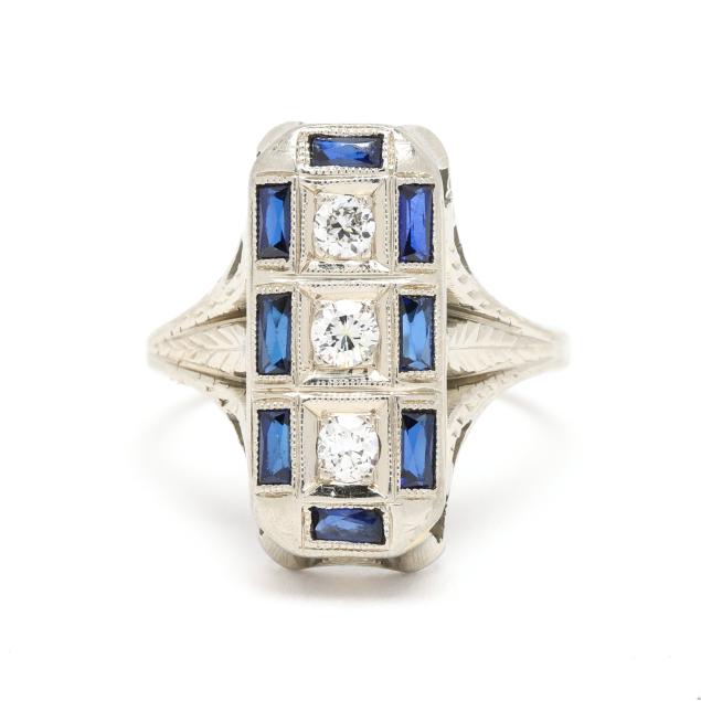 antique-white-gold-diamond-and-synthetic-sapphire-ring