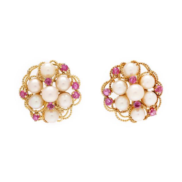 gold-pearl-and-ruby-cluster-earrings