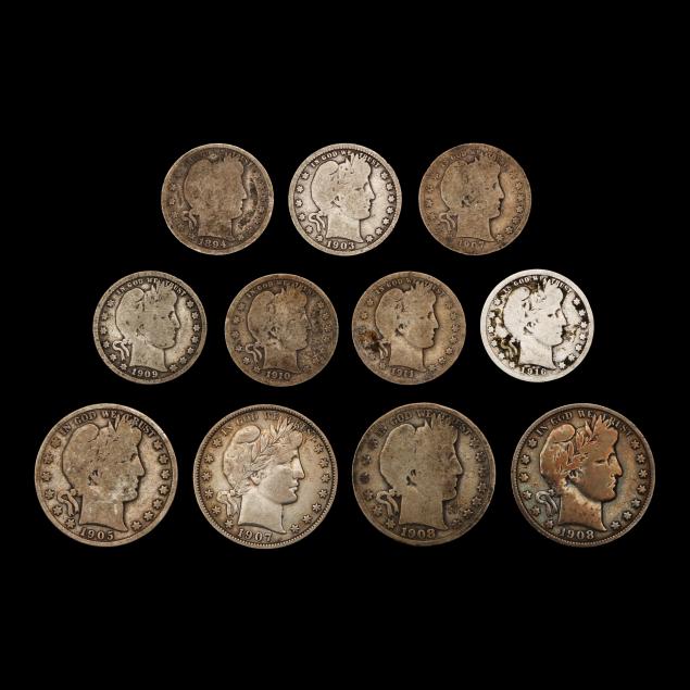 four-4-barber-halves-and-seven-7-barber-quarters