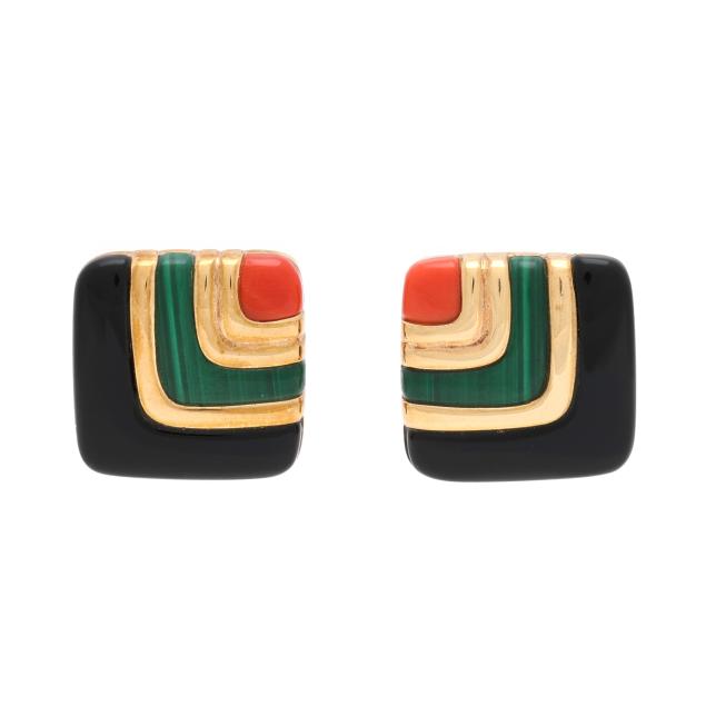 gold-black-onyx-malachite-and-coral-earrings-asch-grossbardt